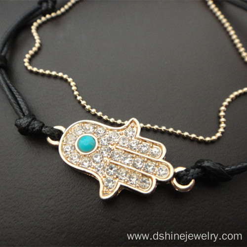 Hamsa Hand Bracelet Charms Evil Eye Chain Leather Bracelet